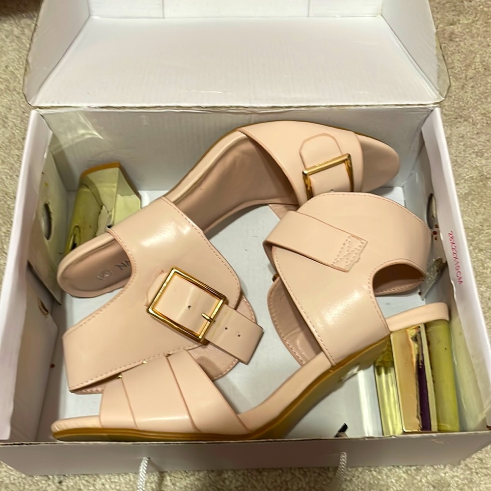 Women's High Heels Nature Breeze Pink chunky heal buckle open toe